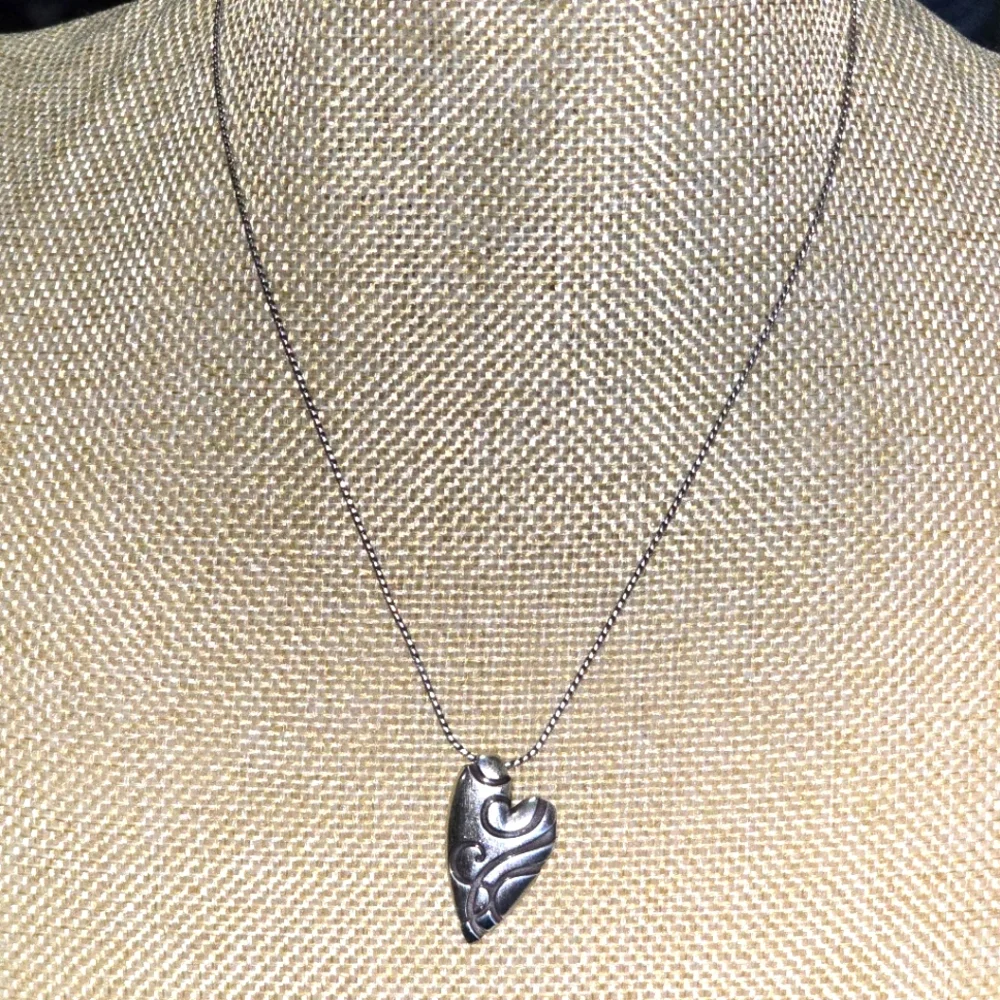 Brighton Heart Pendant Necklace Silver Tone Swirl Design Chain Jewelry